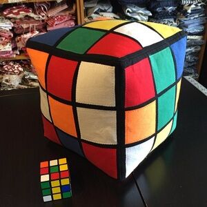 Rubik’s cube upcycled handmade pillow mixed up version